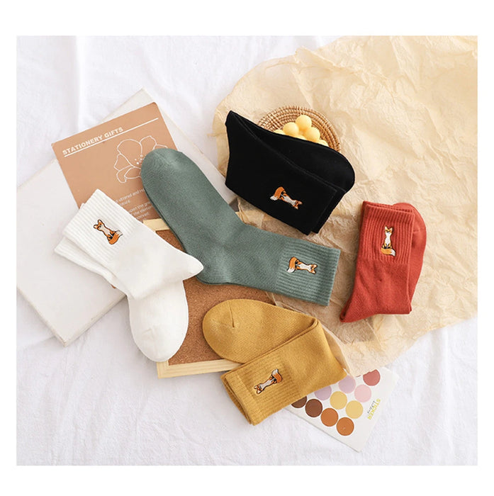 New Cute Embroidery Fox Cartoon Animal Socks