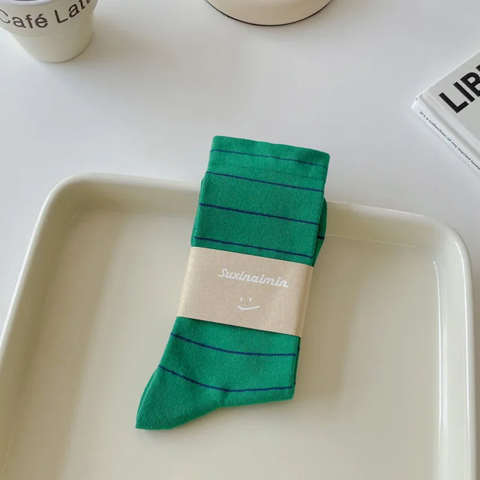 College Style Striped  Crew Socks Women Casual Fashion
