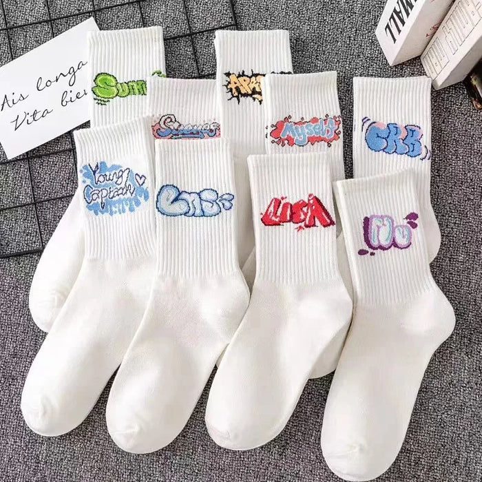 9 Pairs/Set Unisex Socks Letters Printed