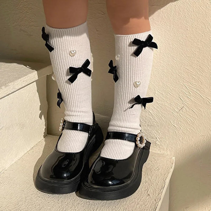 Over Knee High Long Calf Socks Bow Heart Style Sock