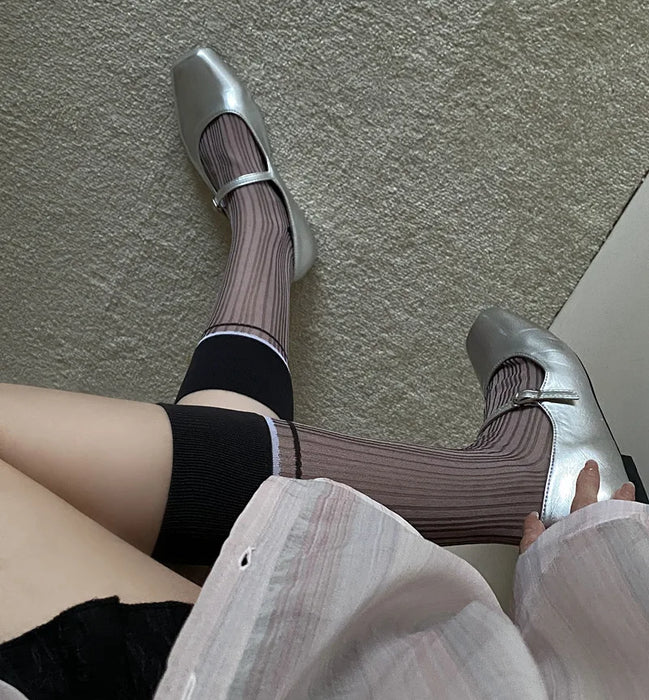 Transparent silk thin striped socks