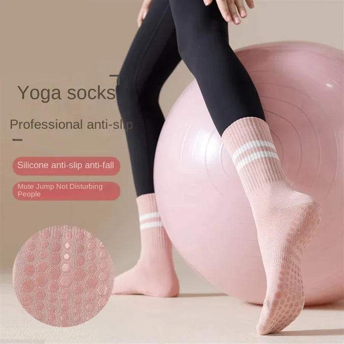women-anti-skid-yoga-socks-grips-cotton-mid-tube-bottom-breathable-fitness-dance-barre-workout-pilates-socks-7-colors
