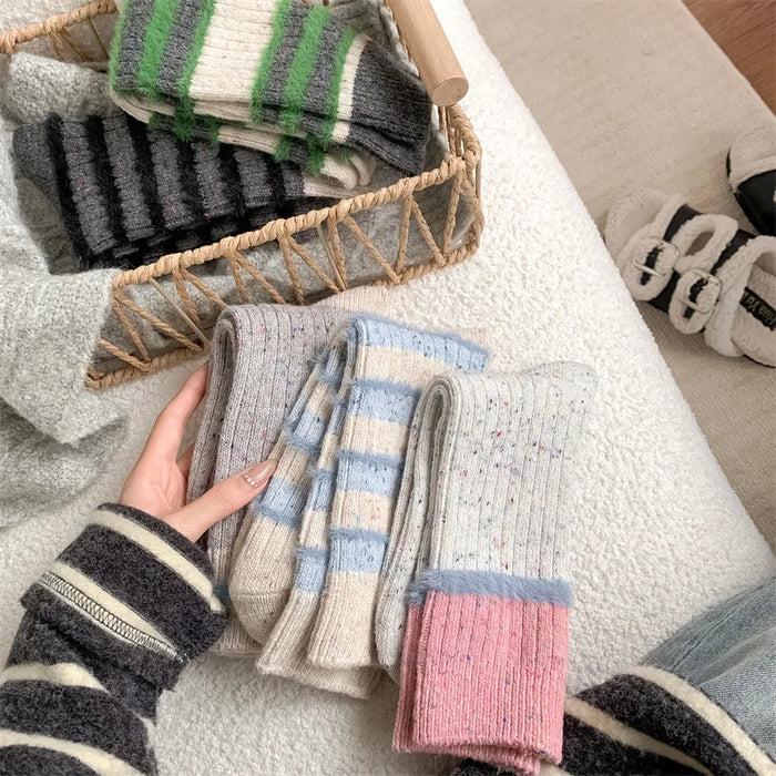 Wool Stripe Designer Socks Middle Tube