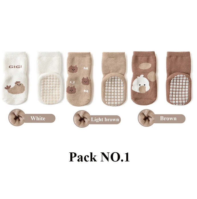 3 Pairs Winter Terry Fur Thicken Kids Newborn Baby Anti-slip Socks