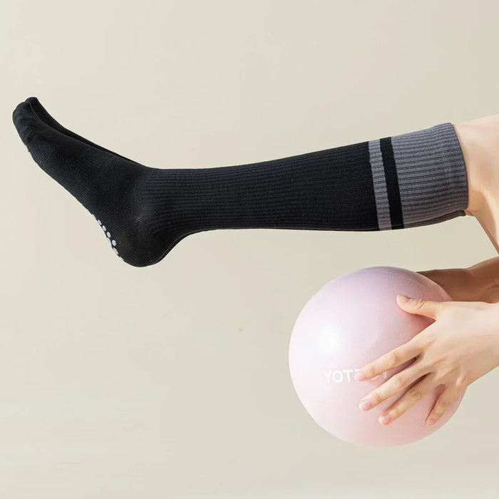 2-pairs-grip-pilates-socks-women-non-slip-yoga-fitness-calf-compression-socks-high-quality-cotton-running-sports-socks-ladies