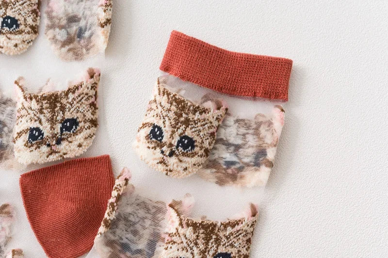 Women Transparent Cute Cat Socks