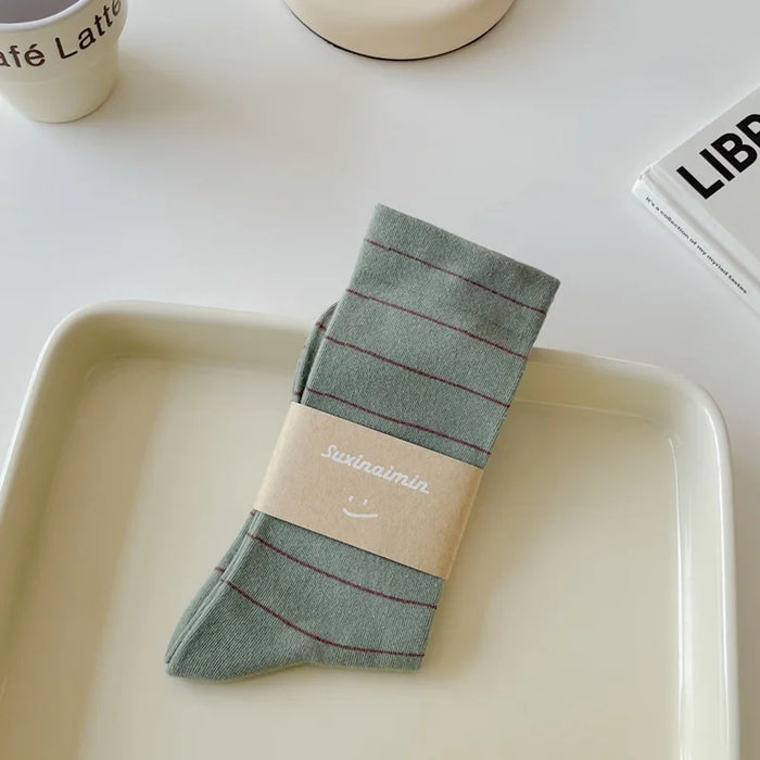 College Style Striped  Crew Socks Women Casual Fashion