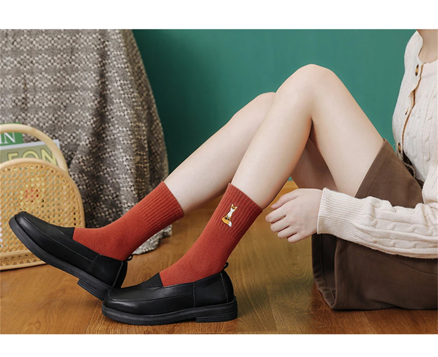 New Cute Embroidery Fox Cartoon Animal Socks