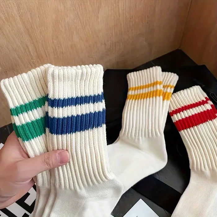 6 pairs of thick striped knitted socks