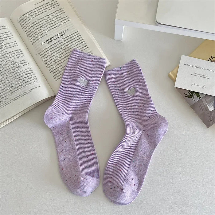 Polka Dot Embroidered Heart Socks