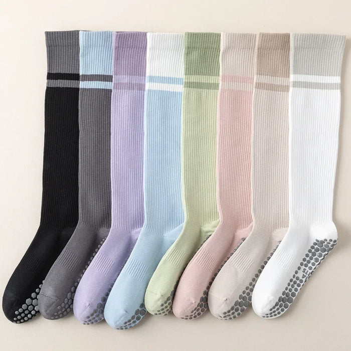 2-pairs-grip-pilates-socks-women-non-slip-yoga-fitness-calf-compression-socks-high-quality-cotton-running-sports-socks-ladies