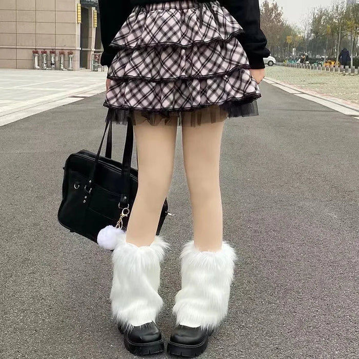 Y2K White Faux Fur Leg Warmers Boot Covers