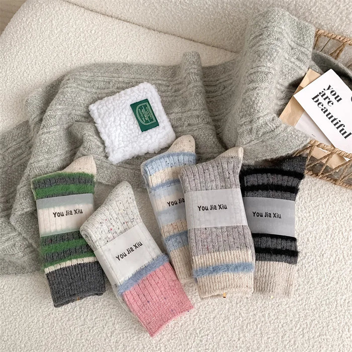 Wool Stripe Designer Socks Middle Tube