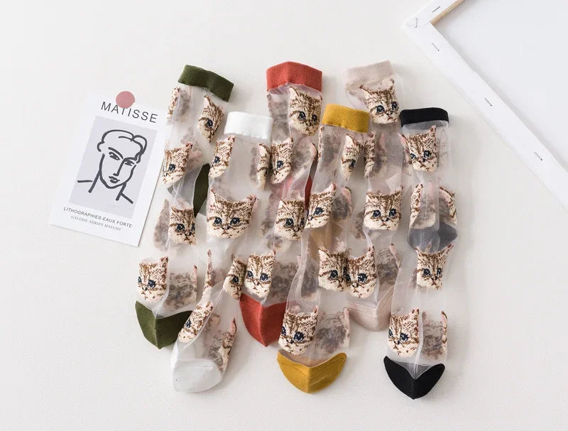 Women Transparent Cute Cat Socks
