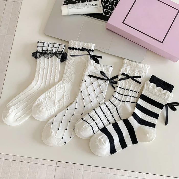 Trendy Sweet Crew Socks Bow Striped