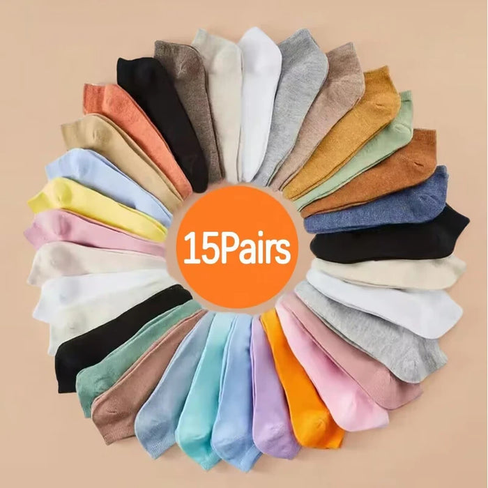 15 Pairs of Fashionable Solid Colour Short Socks