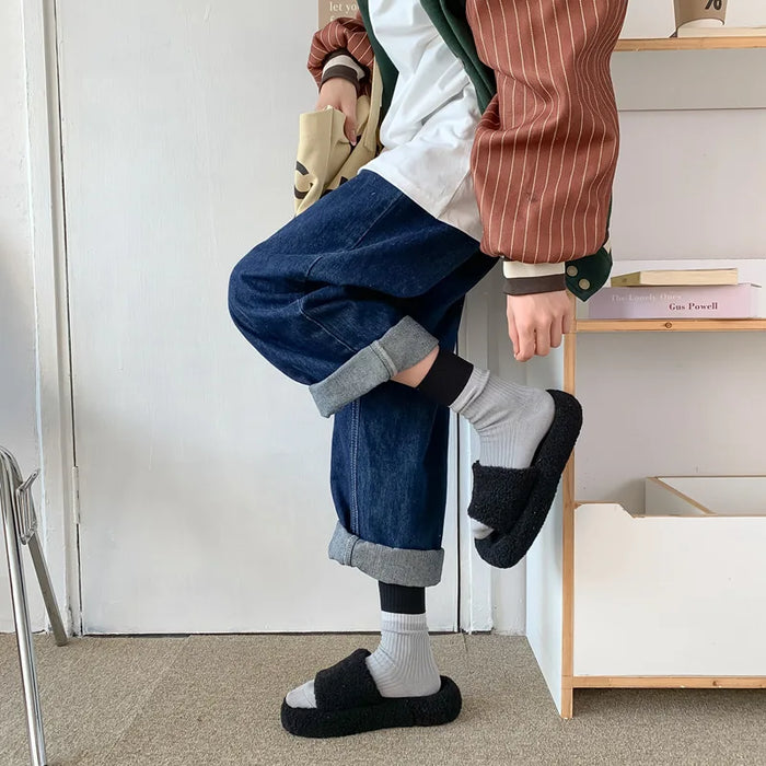 Contrast coloured socks, women's high top pile up socks
