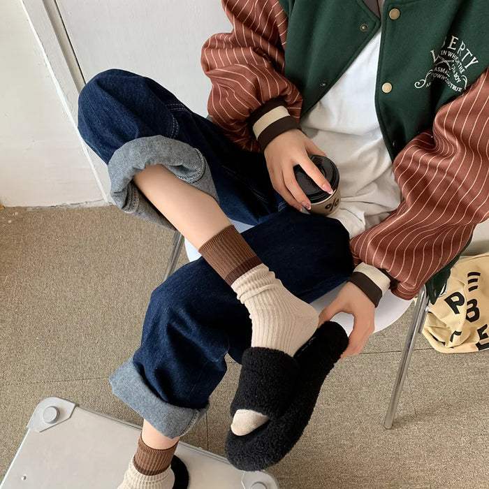 Contrast coloured socks, women's high top pile up socks
