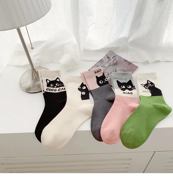 Fashion Cat Cartoon Socks, Breathable Long Causal