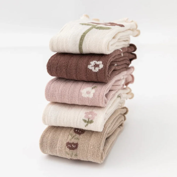 Flower Striped Knee High Long Thermal Kids Socks