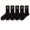 solid-color-medium-tube-socks-for-womens-fresh-smiling-face-pattern-simple-style-comfortable-breathable-girl-socks