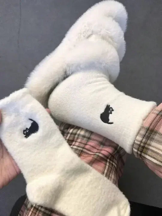 1/3P Cute Cat Mink Fleece Super Soft Socks for Women