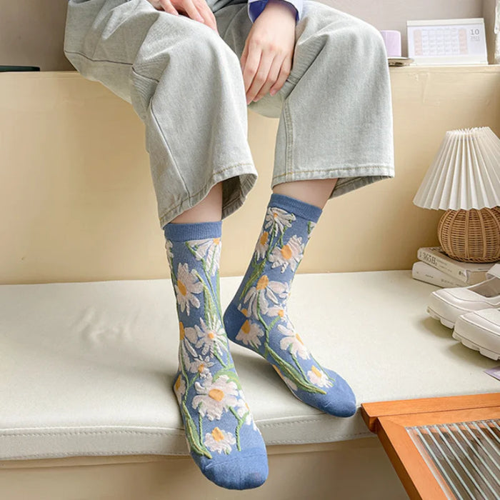 Blue Women Cartoon Print  Socks