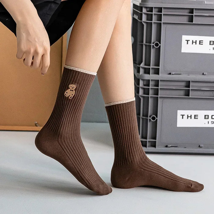 5pairs Cartoon Bear Socks Soft Cotton Socks