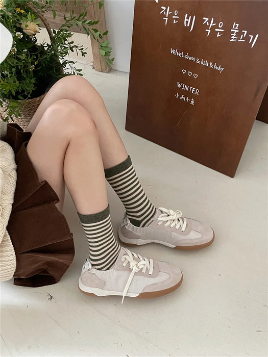 Striped Cotton Socks Women’s Breathable Middle Tube Socks