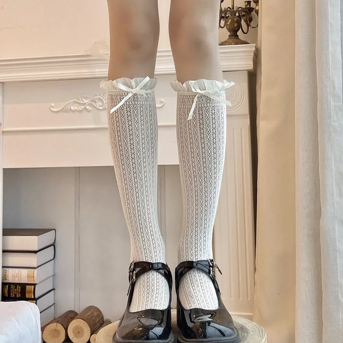 Ruffle Long Lace Bow Knee High Sock