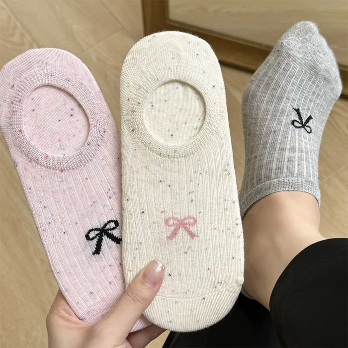 Women Thin Dot Yarn Bowknot No-show Socks