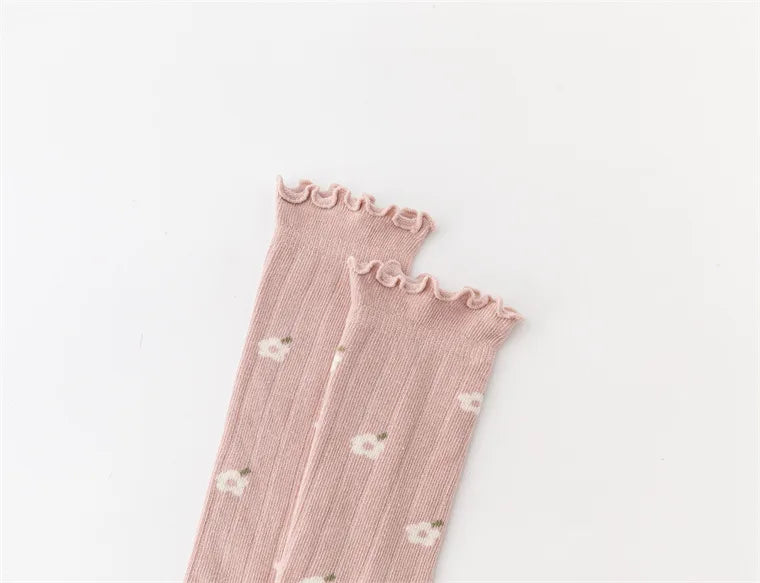 Flower Striped Knee High Long Thermal Kids Socks