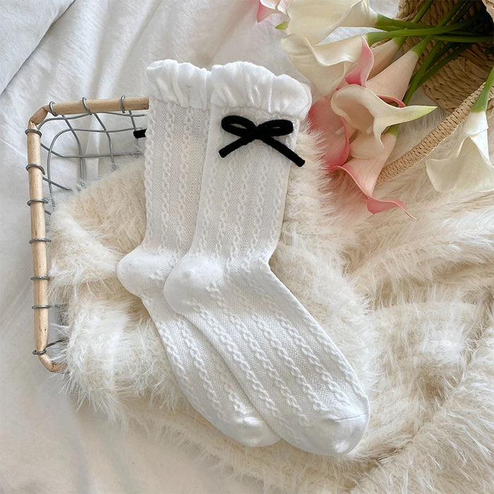 Sweet Bowknot Tied Middle Tube Socks Women Heel Bow Socks