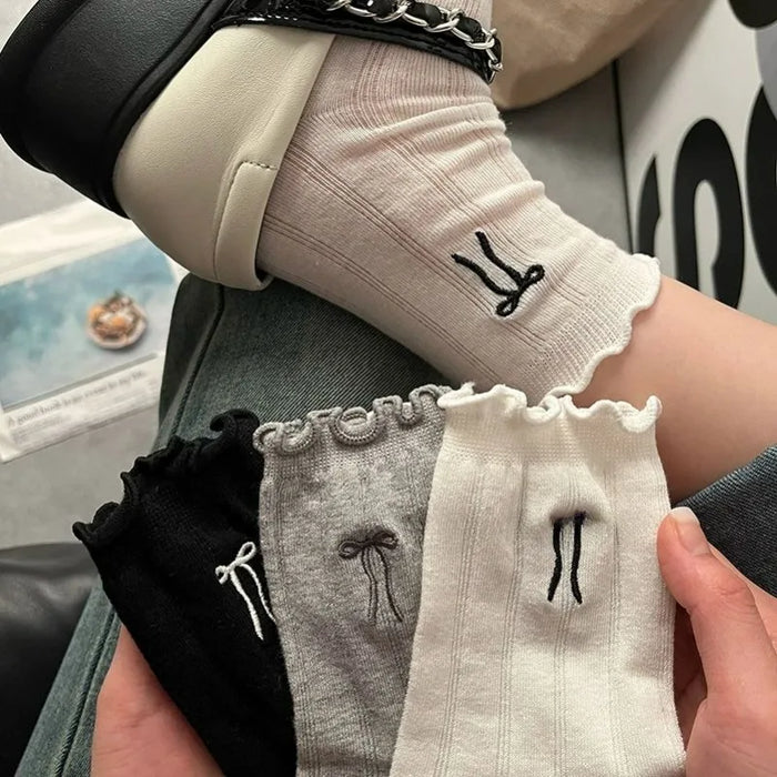 Lace Bow Long Socks Casual Crew Loose Sox Mid-tube Thin Stockings