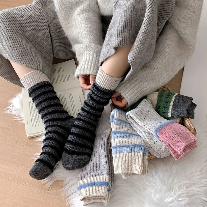 Wool Stripe Designer Socks Middle Tube