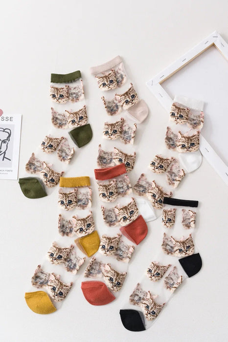 Women Transparent Cute Cat Socks