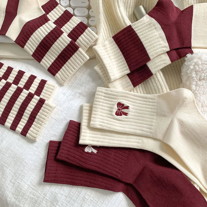 womens-cherry-color-trendy-striped-autumn-and-winter-new-mid-tube-socks-ankola-color-versatile-socks