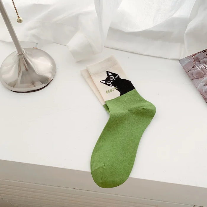 Fashion Cat Cartoon Socks, Breathable Long Causal