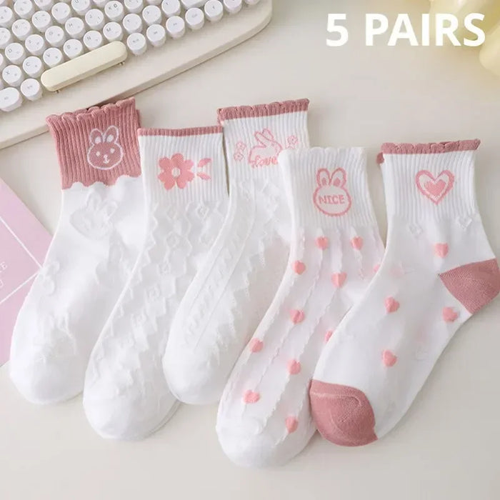 5 Pairs Medium Cartoon Stripes  High-quality Socks