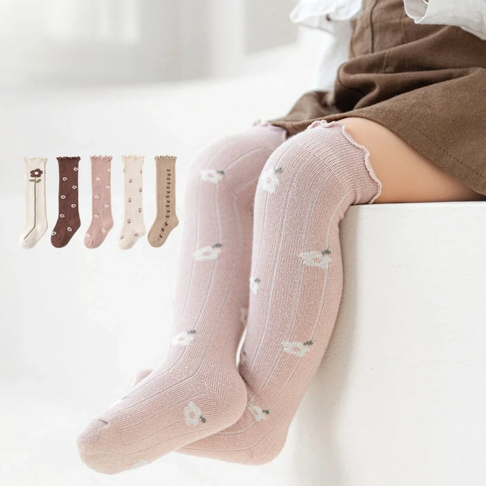 Flower Striped Knee High Long Thermal Kids Socks