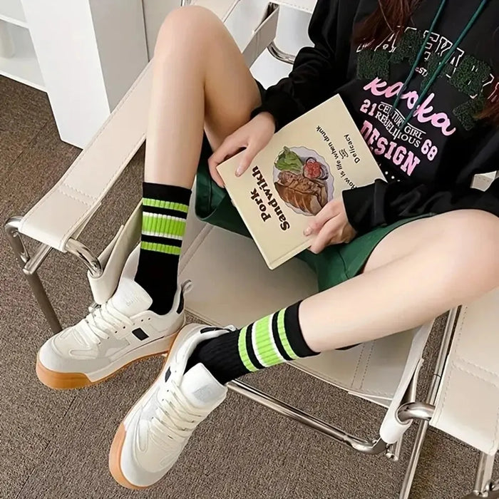 5 Pairs Women's  Simple Colorful Striped Socks