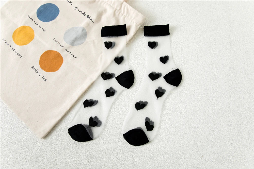 Transparent Women Socks Comfortable  Heart Pattern