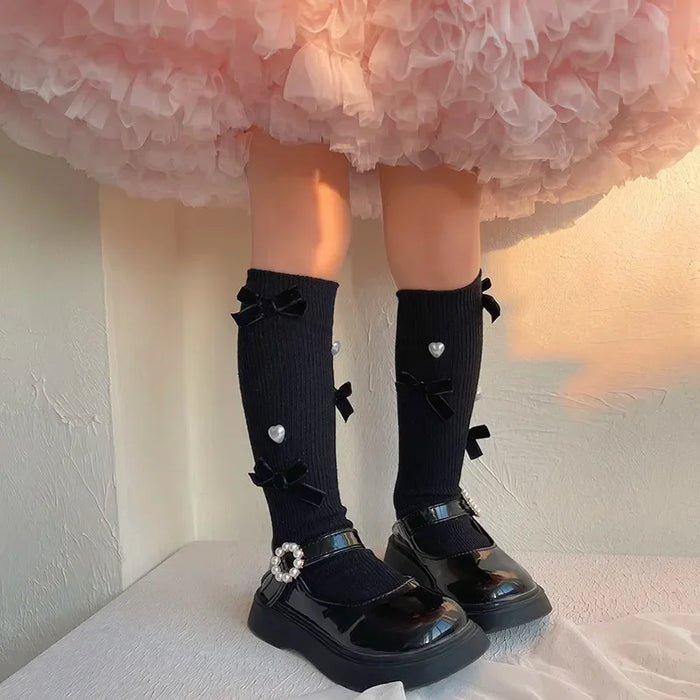 Over Knee High Long Calf Socks Bow Heart Style Sock