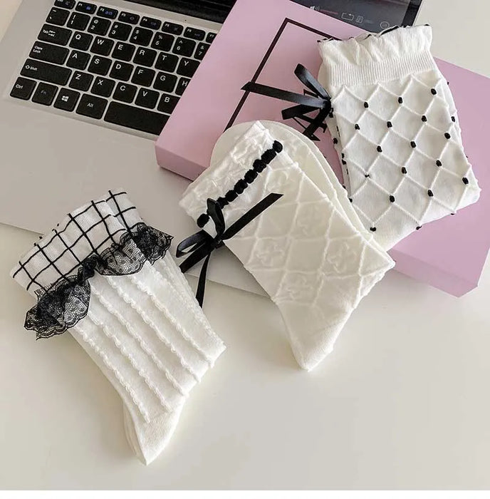 Trendy Sweet Crew Socks Bow Striped