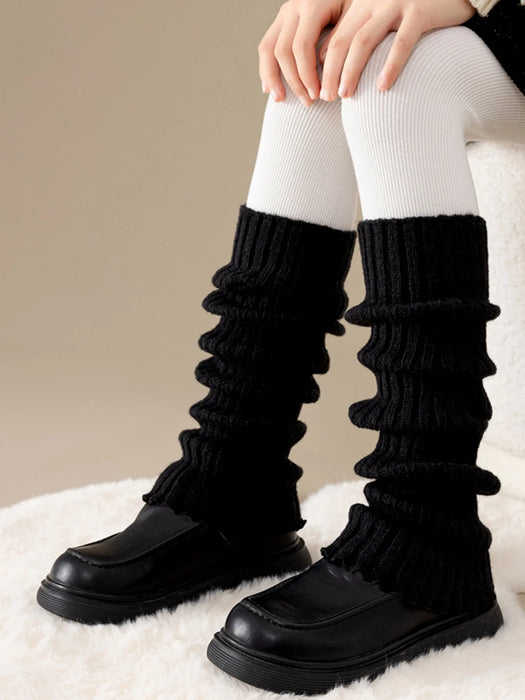 4-pairs-ladies-solid-color-vertical-stripes-warm-over-knee-socks-jk-fashion-autumn-winter-collection-simple-design