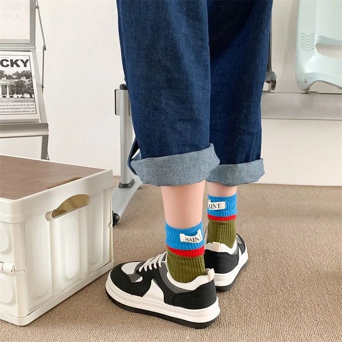 Contrast coloured socks, women's high top pile up socks