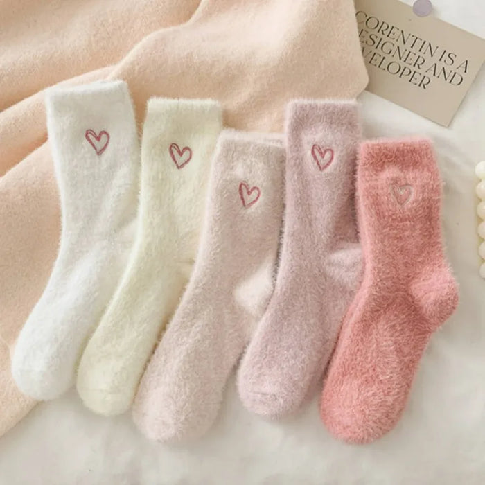 thickened-middle-tube-socks-mink-fur-pink-embroidered-heart-shaped-women-autumn-winter-warm-sleep-home-solid-color-plush-sock