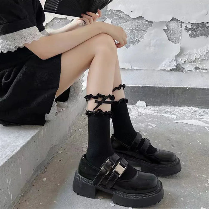 Sweet Bowknot Tied Middle Tube Socks Women Heel Bow Socks