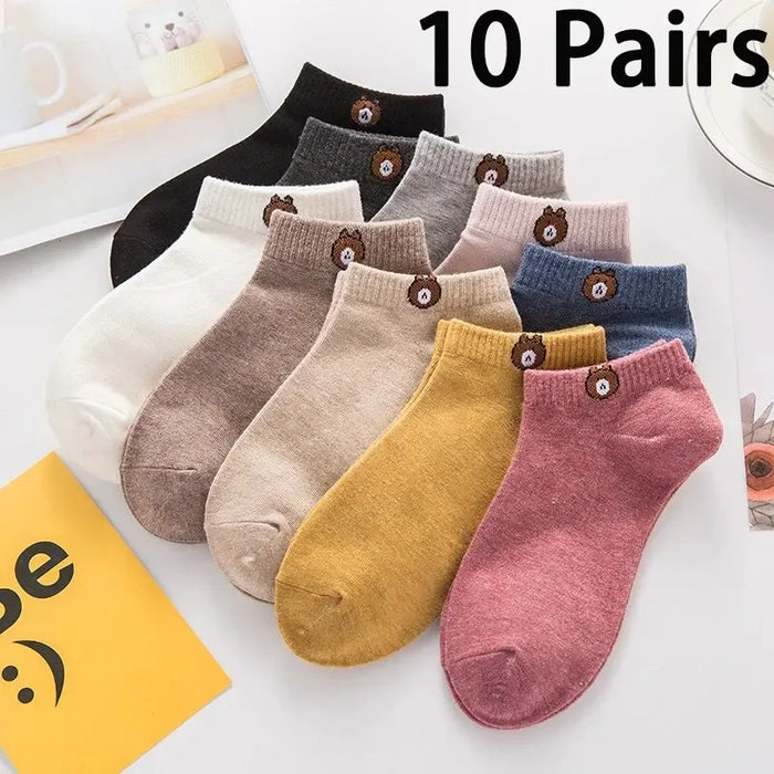 10 Pairs  Cute Bear Pattern Fashion Style Comfortable Socks