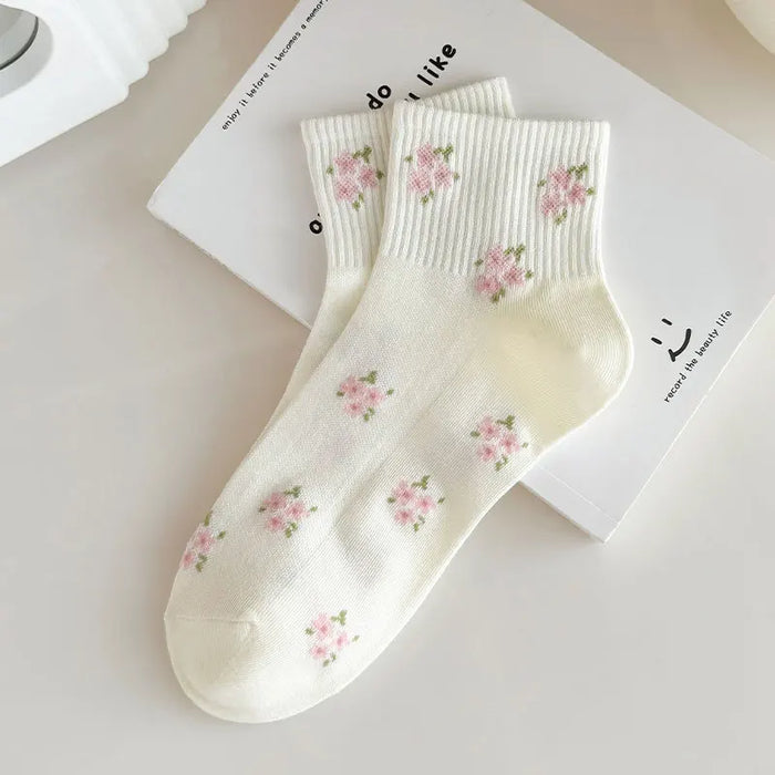 5/10 Pairs Women Bow Print Mid Tube Socks